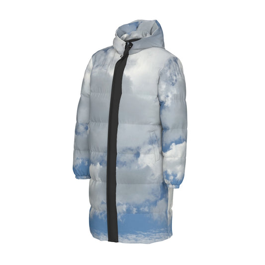 NEW!!! (CLOUDS front rear blk stripe hoodie interior) Unisex Long Down Jacket