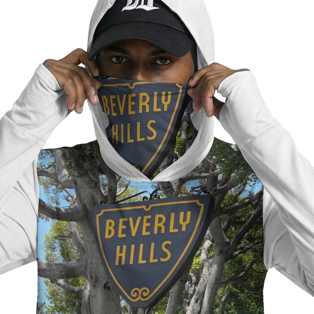 NEW!!! "THAT PART" branded (BEVERLY Hills area sign front/rear) Men’s Sun Protection Hoodie with Face Cover and Thumb Holes