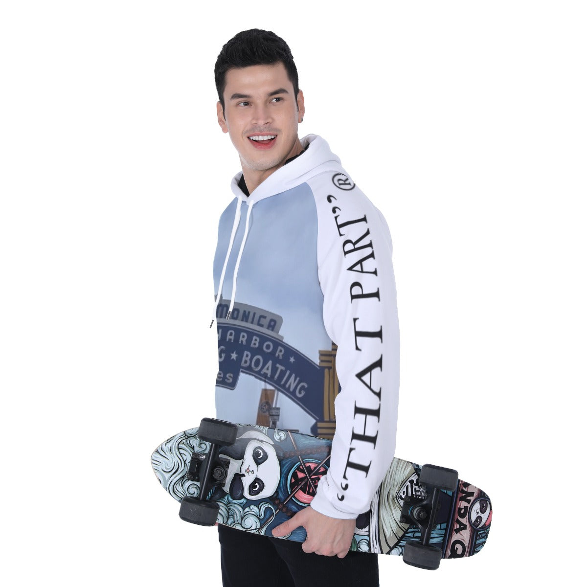 NEW!!! "THAT PART" branded (left sleeve/ Santa Monica Pier Sign front/rear) Men's Heavy Fleece Raglan Hoodie