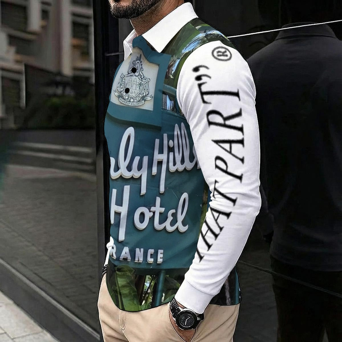 NEW!!! "THAT PART" branded (left sleeve & B.H.Hotel Sign front & rear) Men's Polo Long Sleeve Shirt