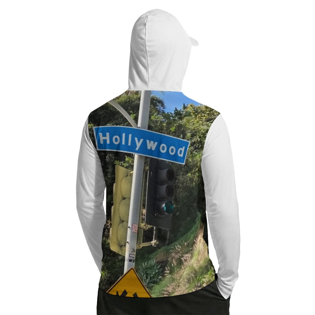 NEW!!! "THAT PART" branded (HOLLYWOOD Hills area sign front/rear) Men’s Sun Protection Hoodie with Face Cover and Thumb Holes