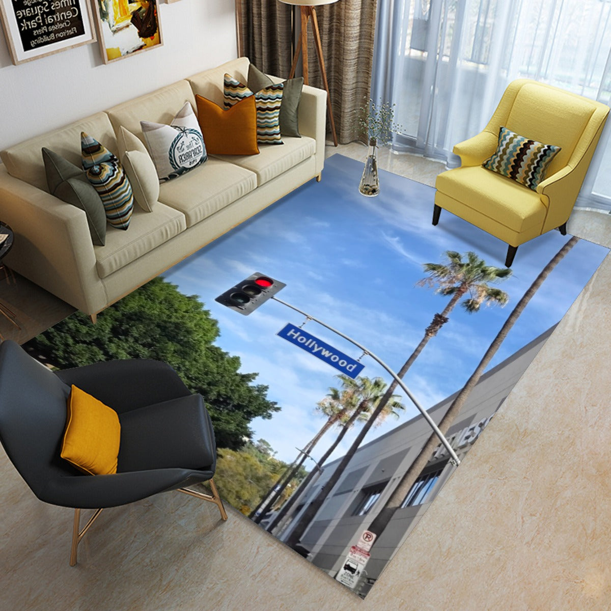 (Hollywood Street Sign) Foldable Rectangular Floor Mat