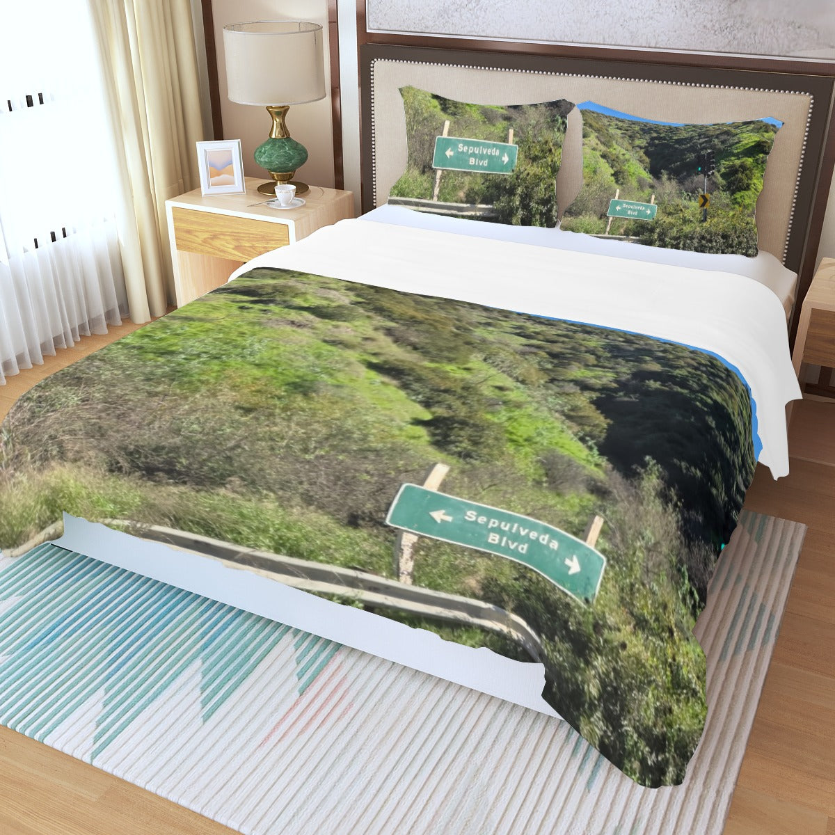 NEW!!! (Sepulveda Blvd. Sign) Three Piece Duvet Bedding Set