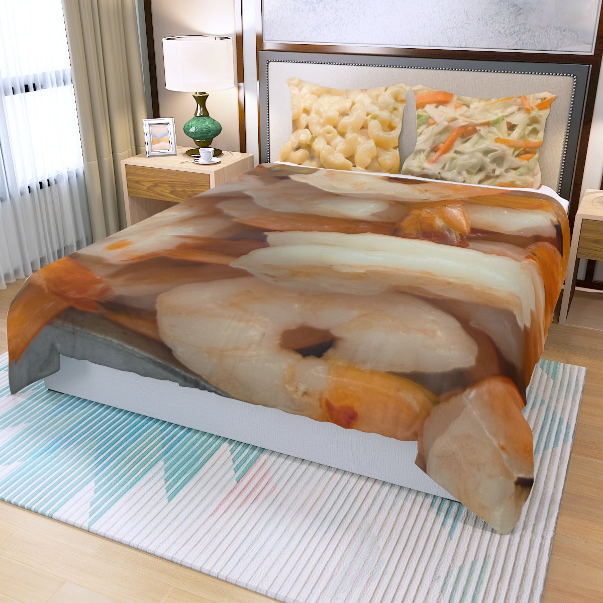 3D printed Steamed Shrimp & Macaroni Cole Slaw Pillows Three Piece Duvet Bedding Set