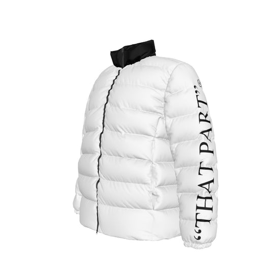 NEW!!! 'THAT PART" branded (left sleeve/ CANDY WHITE) Unisex Stand collar slim down jacket