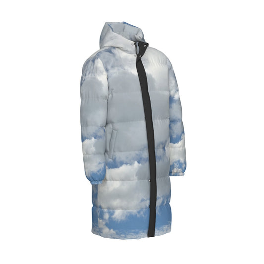 NEW!!! (CLOUDS front rear blk stripe hoodie interior) Unisex Long Down Jacket
