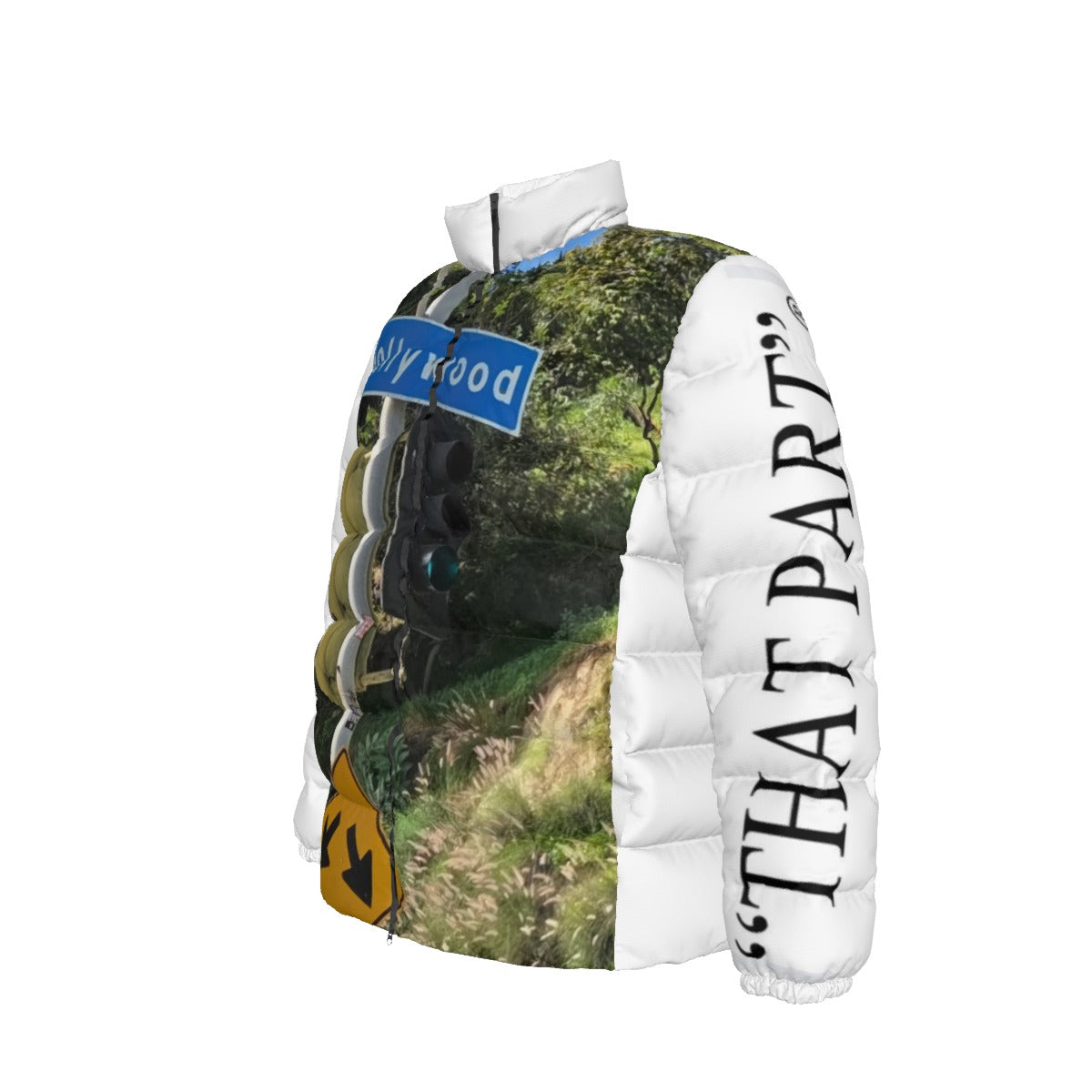 NEW!!! "THAT PART" branded (left sleeve/ HOLLYWOOD Hills Sign area front/ rear) Unisex Stand collar slim down jacket
