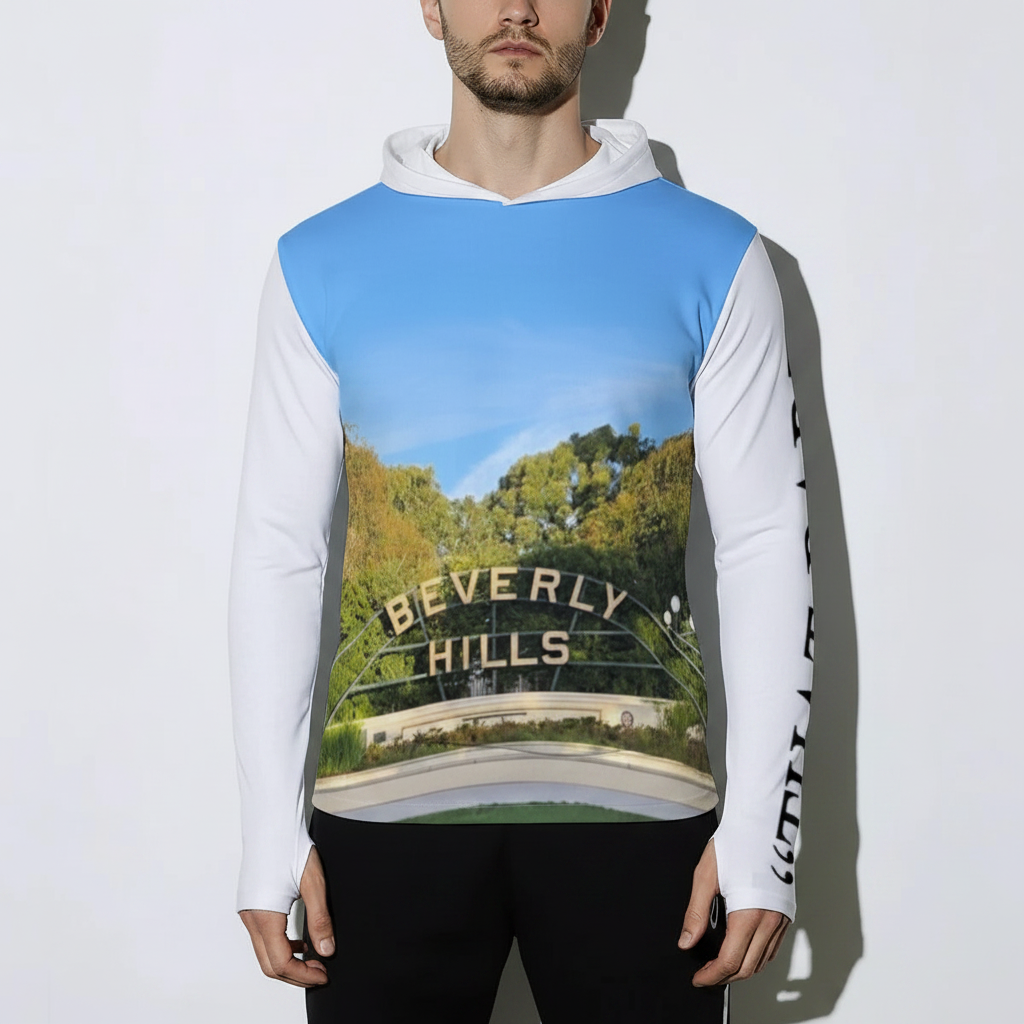 NEW!!! "THAT PART" branded  (left sleeve/ BEVERLY HILLS Sign front/rear) Sunscreen  Sports Hoodie With Thumb Holes