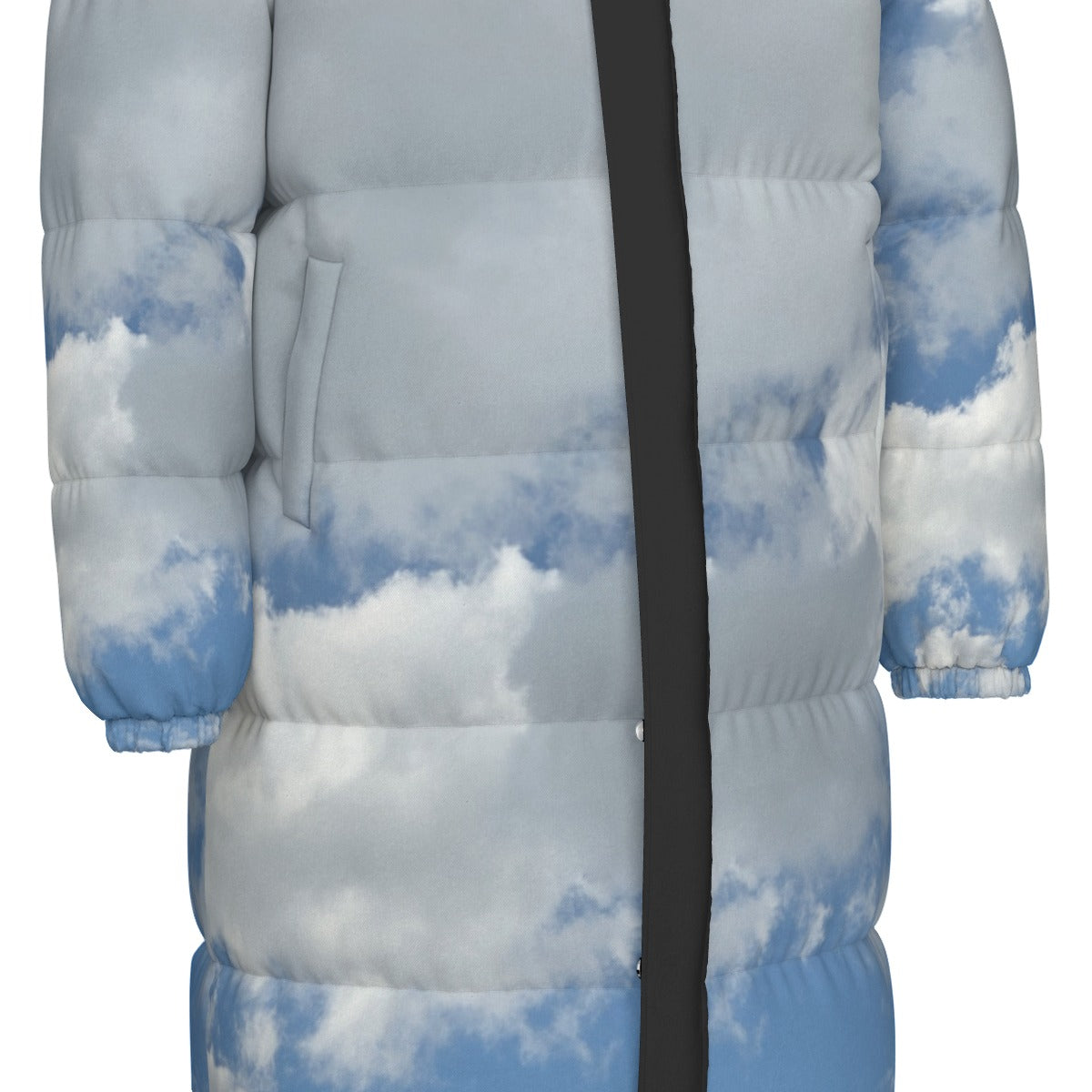NEW!!! (CLOUDS front rear blk stripe hoodie interior) Unisex Long Down Jacket
