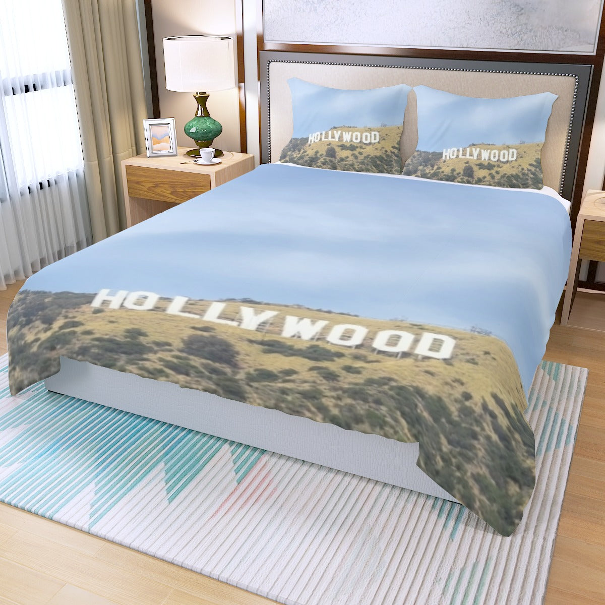 NEW!!! HOLLYWOOD Sign Three Piece Duvet Bedding Set