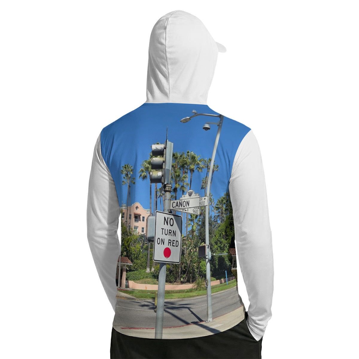 NEW!!! "THAT PART" branded (BEVERLY Hills SUNSET & CANON Blvd. area sign front/rear) Men’s Sun Protection Hoodie with Face Cover and Thumb Holes