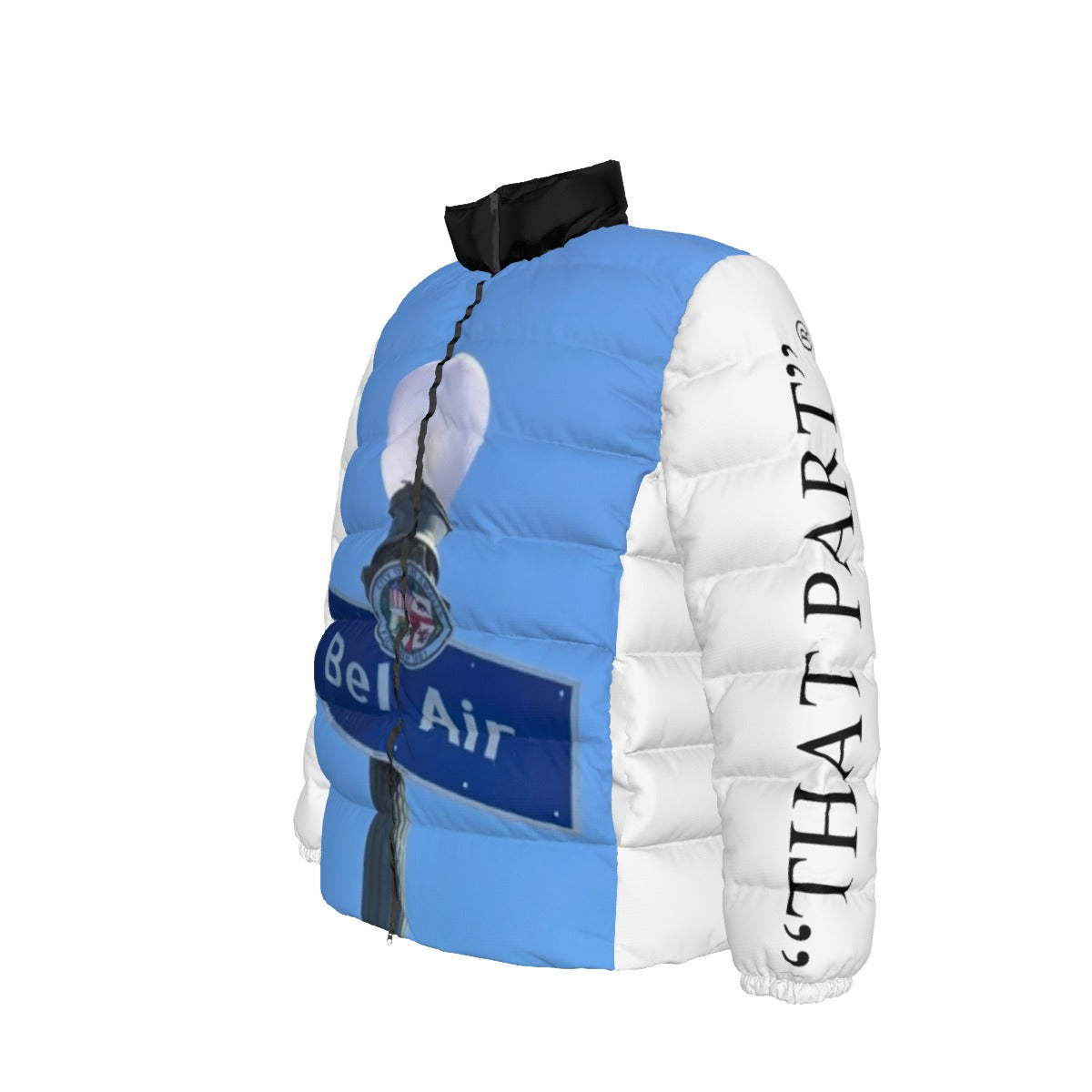 NEW!!! "THAT PART" branded (left sleeve/ BEL-AIR Sign front/rear) Unisex Stand collar slim down jacket