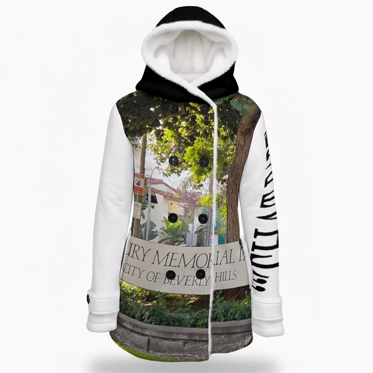 NEW!!! "THAT PART" branded (left sleeve/ ROXBURY Park B.H. front/ rear) Women's Hooded Double-Breasted Coat With Fleece