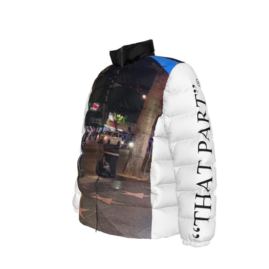 NEW!!! 'THAT PART" branded (left sleeve/ HOLLYWOOD Blvd. Sidewalk at Night front/rear) Unisex Stand collar slim down jacket