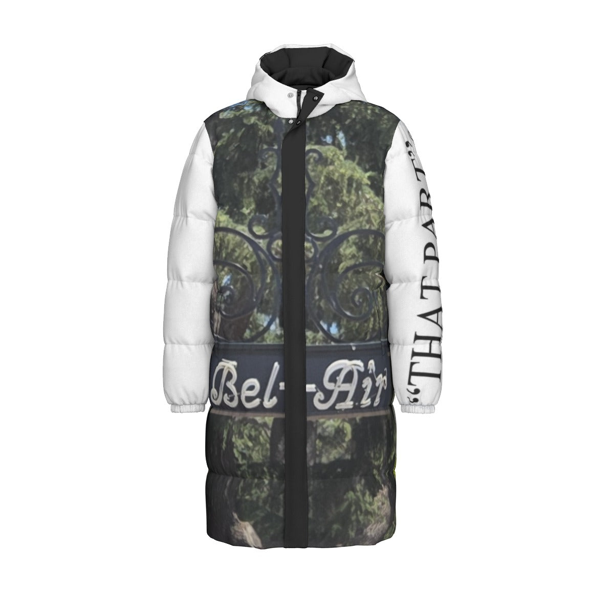 NEW!!! "THAT PART" branded (left sleeve/BEL-AIR Sign front/rear) Unisex Long Down Jacket