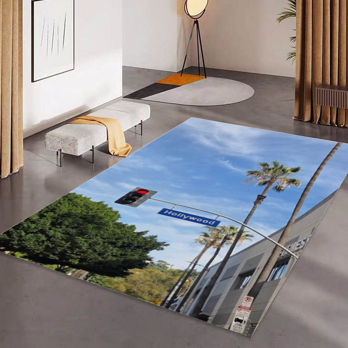 (Hollywood Street Sign) Foldable Rectangular Floor Mat