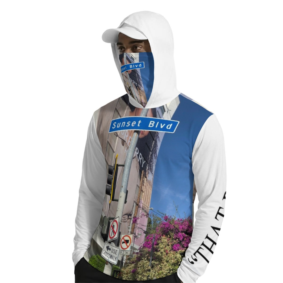 NEW!!! "THAT PART" branded (SUNSET Blvd. area sign front/rear) Men’s Sun Protection Hoodie with Face Cover and Thumb Holes