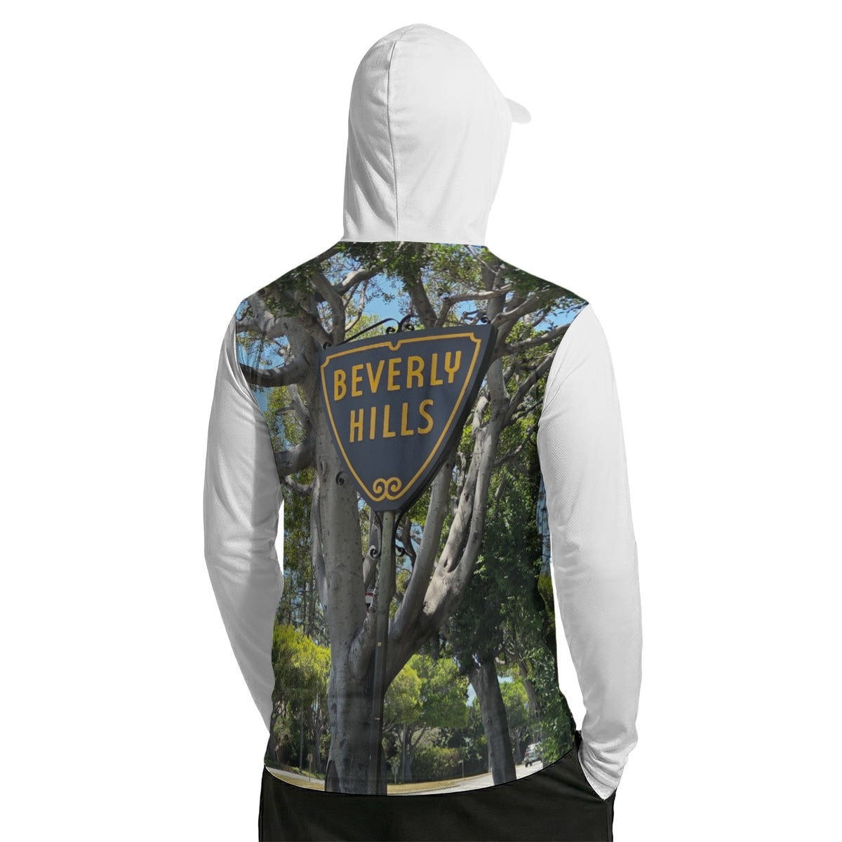 NEW!!! "THAT PART" branded (BEVERLY Hills area sign front/rear) Men’s Sun Protection Hoodie with Face Cover and Thumb Holes