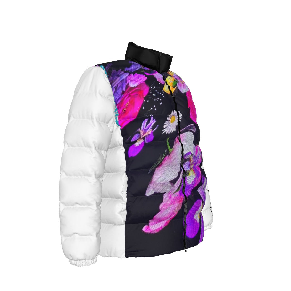 NEW!!! "THAT PART" branded (left sleeve/ DIGITAL FLOWERS BOUQUET Sign front/rear) Unisex Stand collar slim down jacket