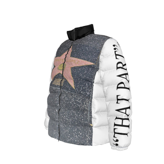 NEW!!! "THAT PART" branded (left sleeve/JENNIFER LOPEZ Hollywood Blvd. STAR front/rear) Unisex Stand collar slim down jacket