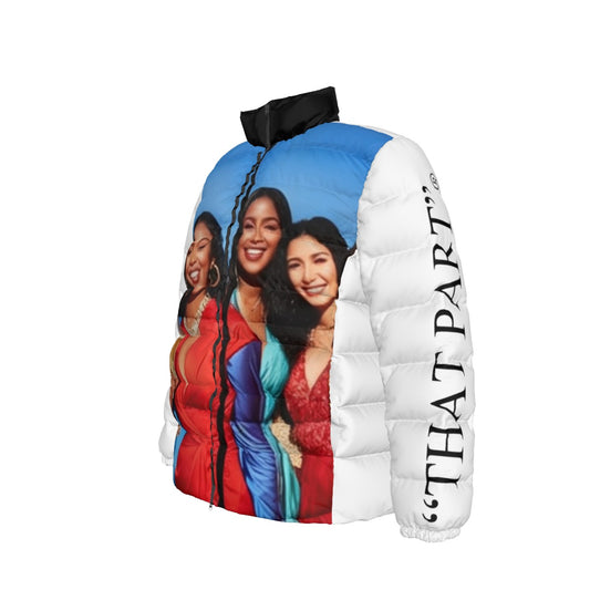 NEW!!! 'THAT PART" branded (left sleeve/ GIRLS ON VACATION front) Unisex Stand collar slim down jacket