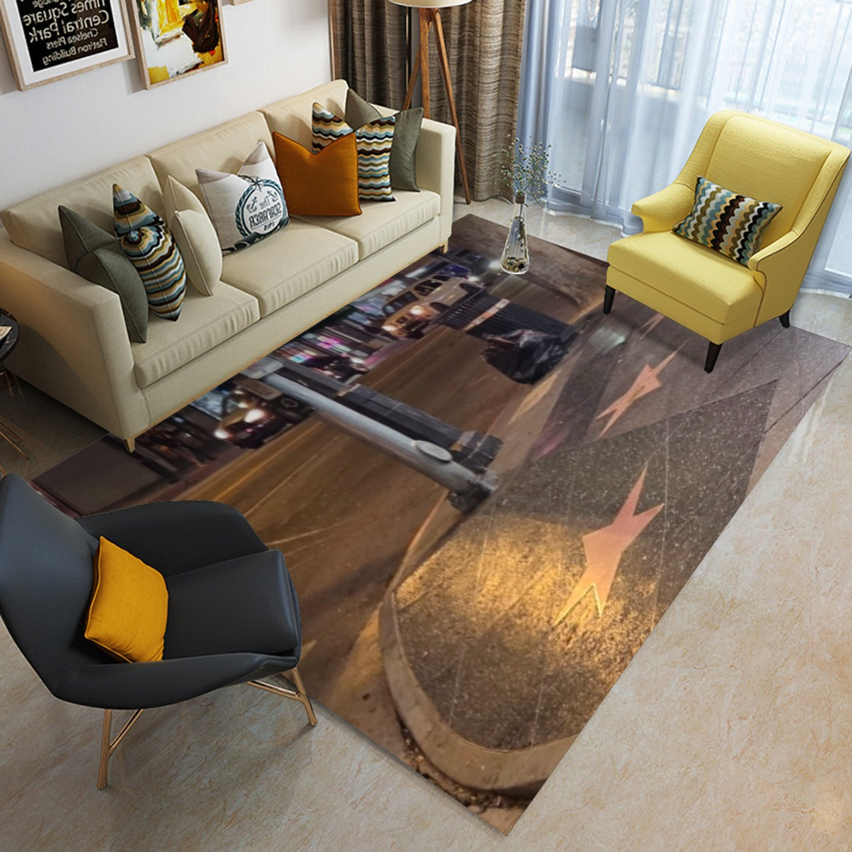 (HOLLYWOOD Blvd. Sidewalk) Foldable Rectangular Floor Mat
