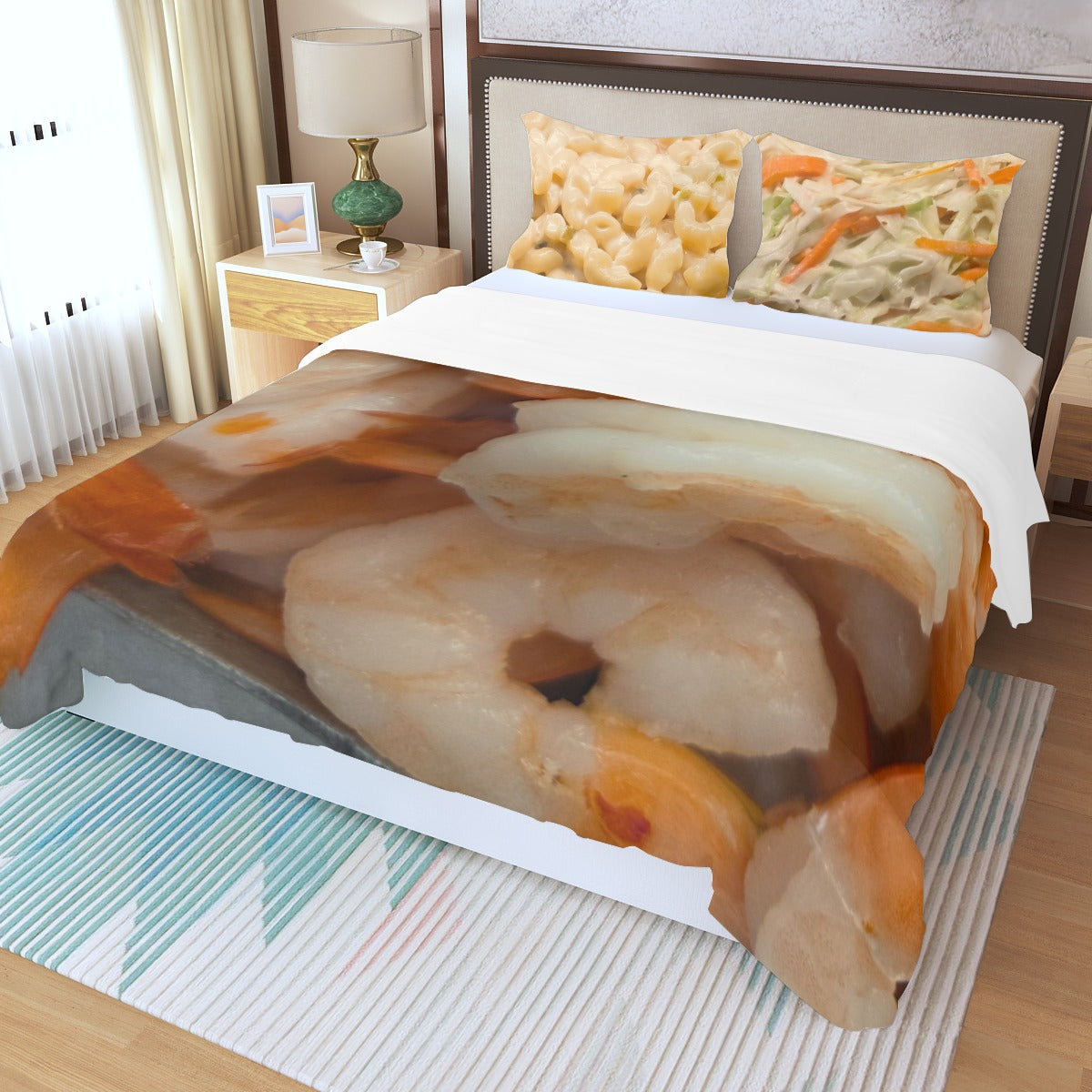 3D printed Steamed Shrimp & Macaroni Cole Slaw Pillows Three Piece Duvet Bedding Set