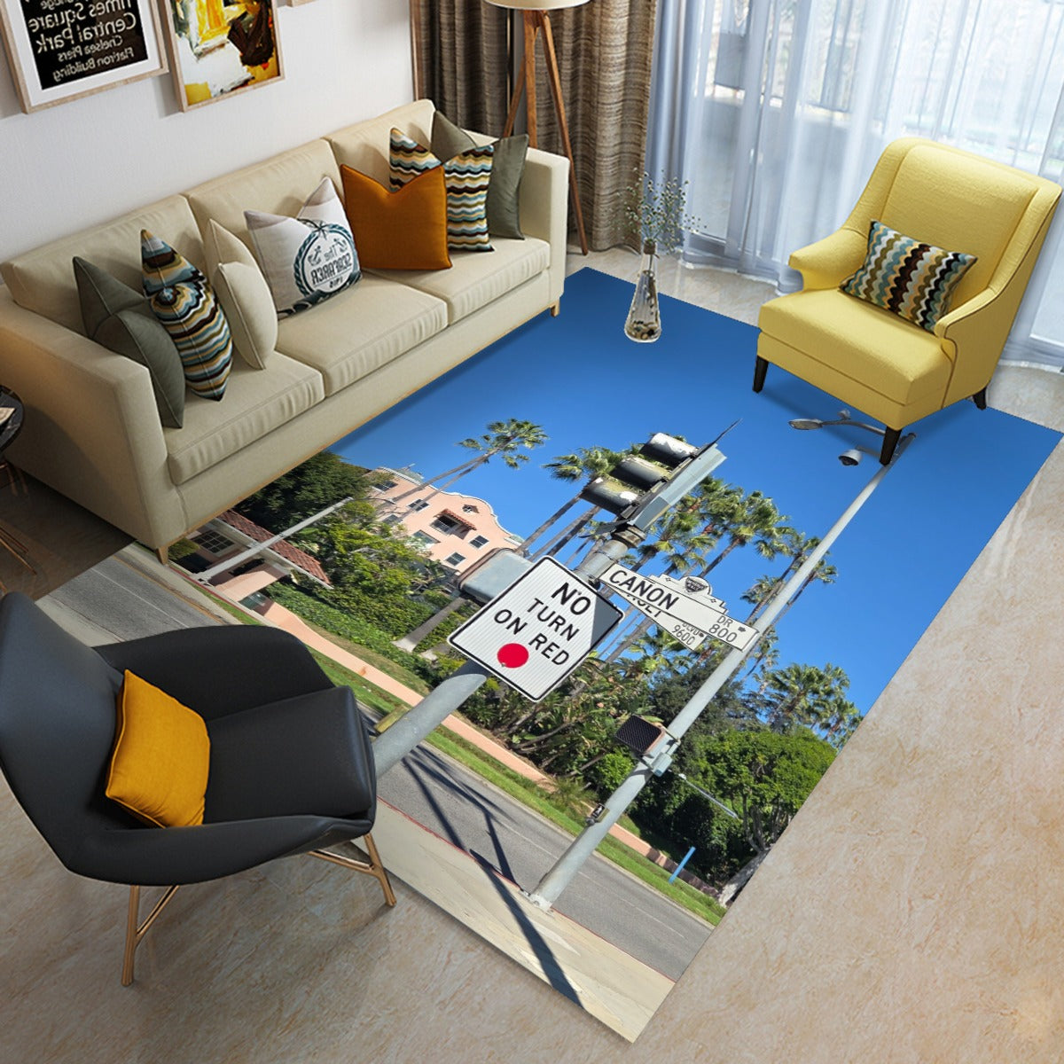 (Beverly Hills CANON Dr. & Sunset Blvd. Sign) Foldable Rectangular Floor Mat