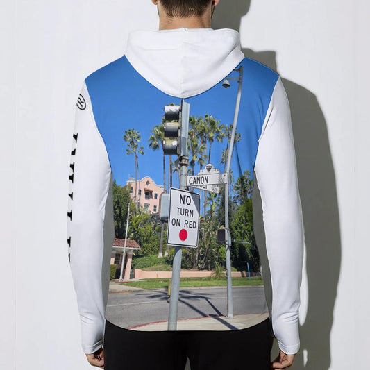 NEW!!! "THAT PART" branded (left sleeve/BEVERLY HILLS SUNSET & CANON Dr. Sign front/rear) Sunscreen  Sports Hoodie With Thumb Holes