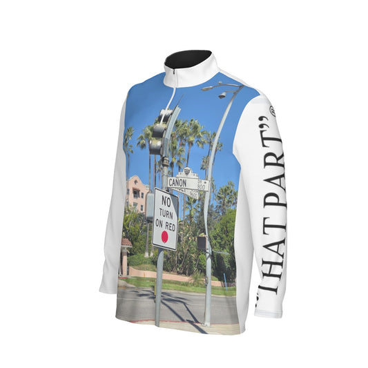 NEW!!! "THAT PART" branded (left sleeve/ Beverly Hills CANON Dr. & Sunset blvd. Sign front) Men's Sports Collar Jersey With Long Sleeve| Interlock