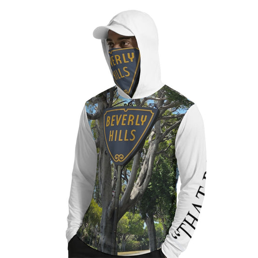 NEW!!! "THAT PART" branded (BEVERLY Hills area sign front/rear) Men’s Sun Protection Hoodie with Face Cover and Thumb Holes