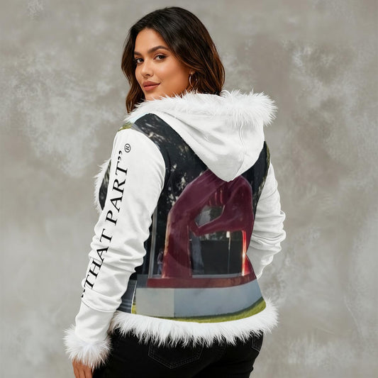 NEW!!!! "THAT PART" branded (left sleeve/ B.H. LOVE Sign front/ rear) Women's Faux Fur Trim Hooded Jacket | Velvet