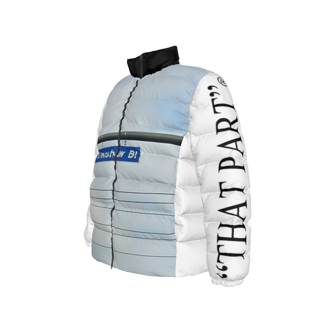 NEW!!! "THAT PART" branded (left sleeve/CRENSHAW Blvd. Sign front/rear) Unisex Stand collar slim down jacket