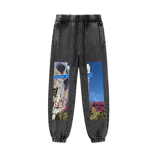 SUNSET Blvd. Sign Men’s Vintage Wash Jogger Sweatpants|380GSM DTG