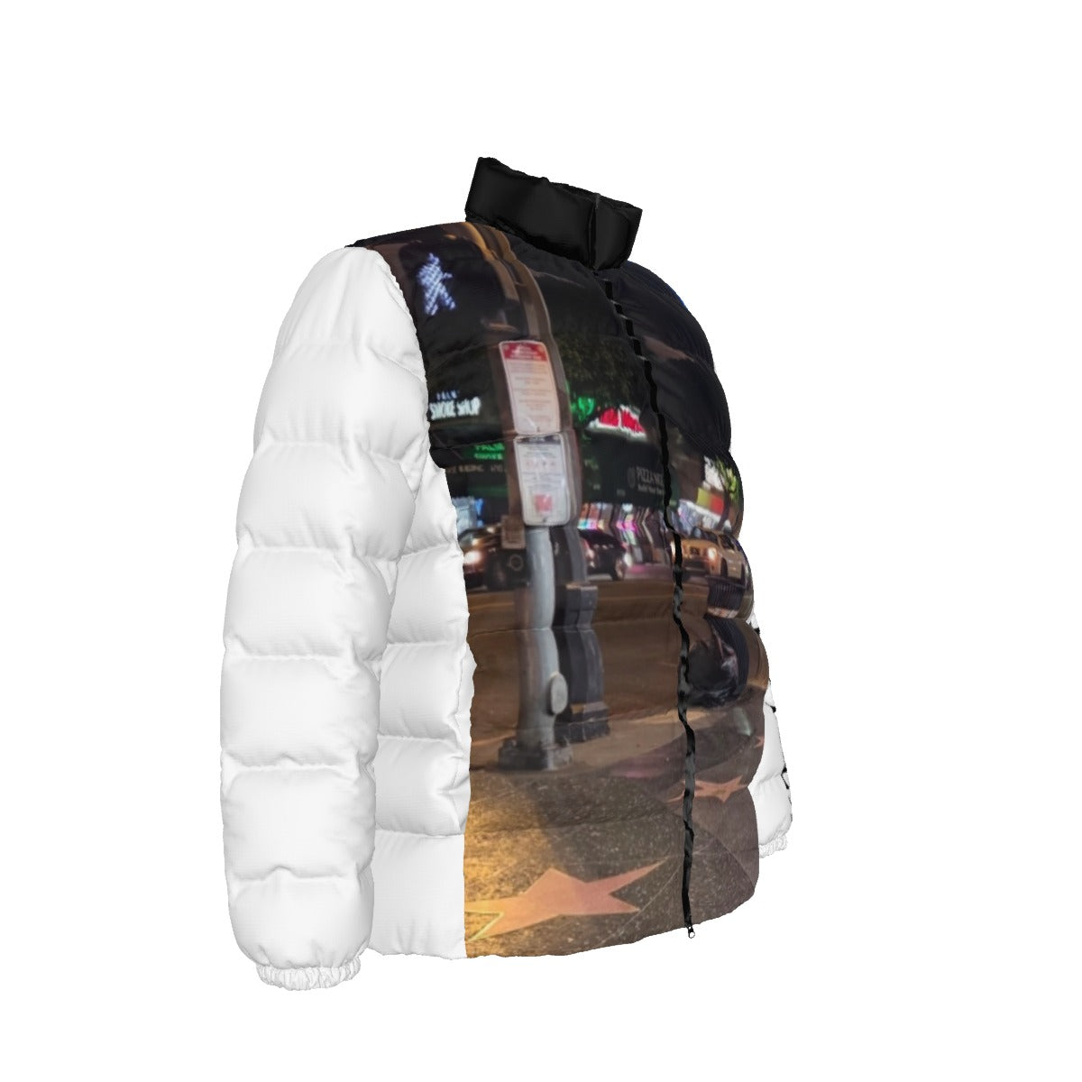 NEW!!! 'THAT PART" branded (left sleeve/ HOLLYWOOD Blvd. Sidewalk at Night front/rear) Unisex Stand collar slim down jacket