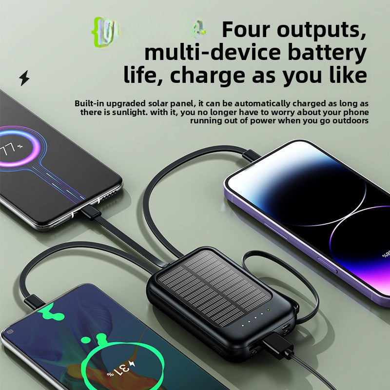 Mini Solar Power Bank with Built-In Cable