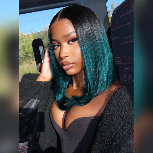 4x4 Lace Closure short Bob Wigs Human Hair T1B/green Color Bob Wig Double Drawn Straight Human Hair Lace Front Wig