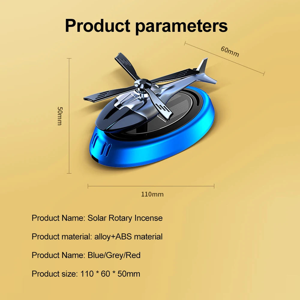 Solar Powered Rotating Helicopter Aromatherapy Car Ornament Car Air Freshener Alloy + Add Perfume to internal Wood Machine