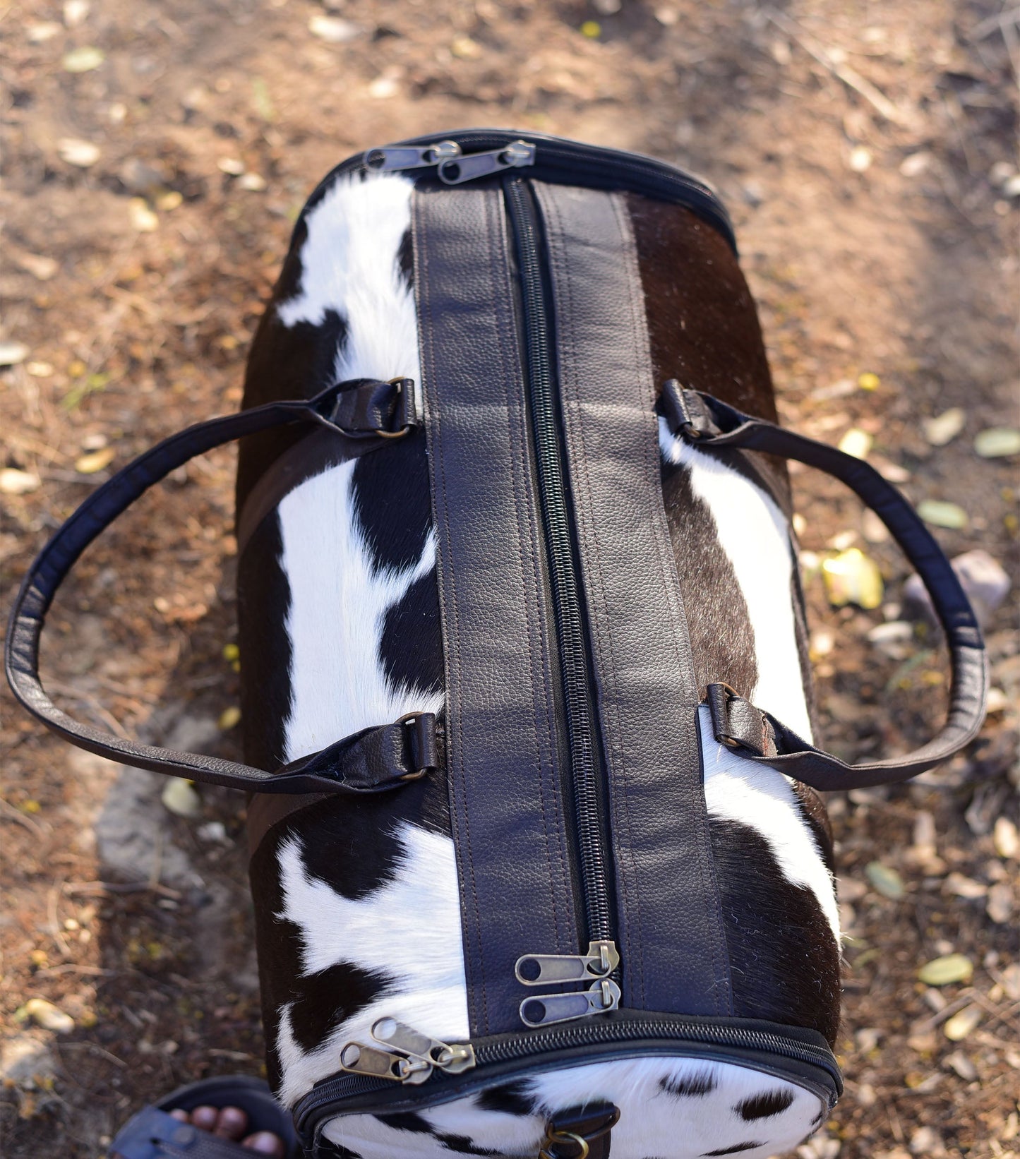 Black and White Overnight Bag, Cow Hide Pony Skin Design, Luxurious Travel Essential, Unique Gift for Jetsetter