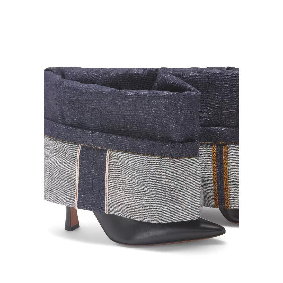 Denim Pointed Toe High Heel Short Boots - Trouser Boots