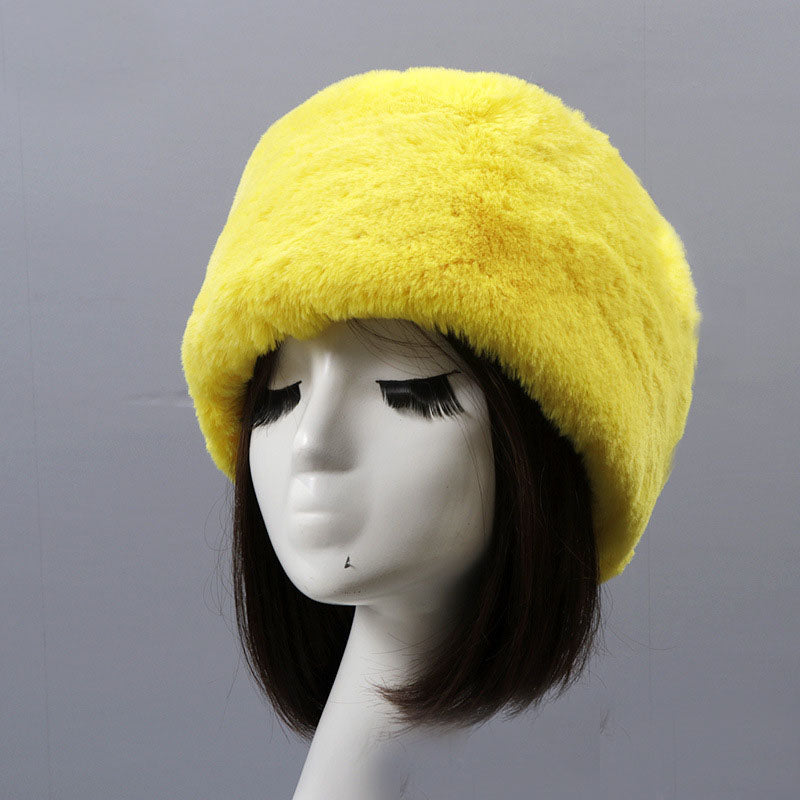 Otter Rabbit simulation fur round flat top brimless hat