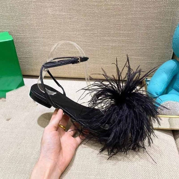 Turkey Hair Lady Fashion Hairy Fairy Style Flat Shoes Hair Shoes