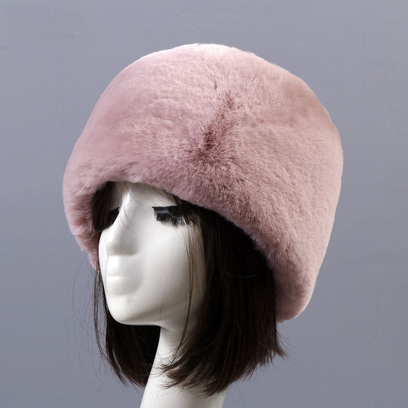 Otter Rabbit simulation fur round flat top brimless hat