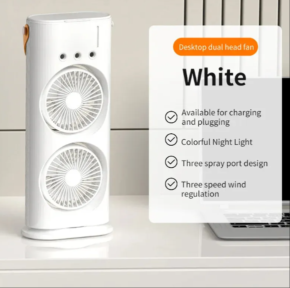 Dual-Nozzle Portable Humidifying Fan ? Compact Air Cooler with Hydro Cooling