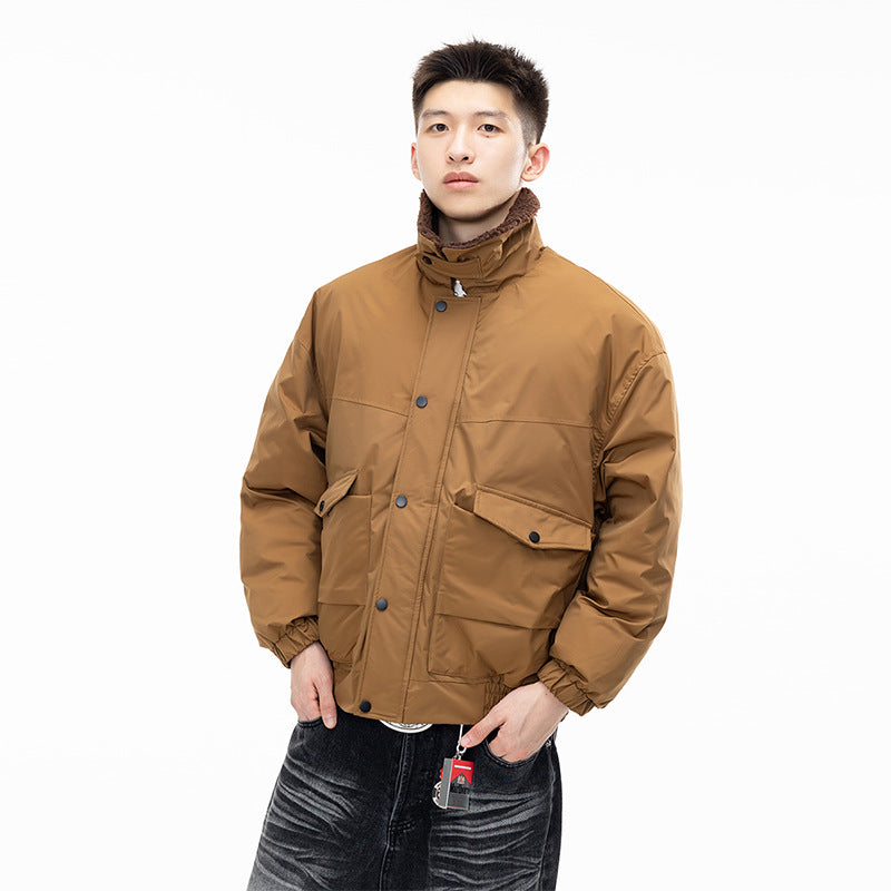 Retro Color-block Patchwork Lapel Buttoned Large Pocket Cotton Coat Jacket