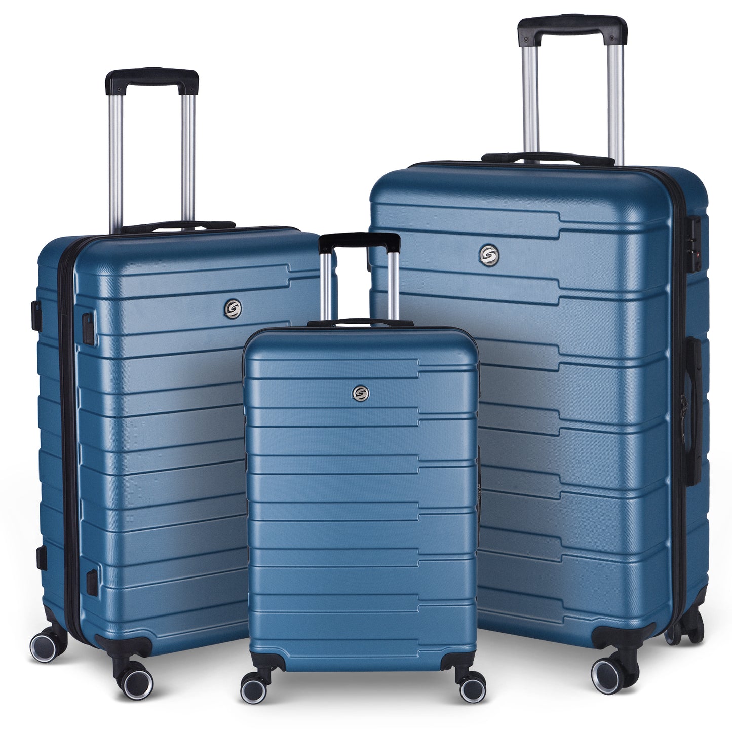 Luggage Suitcase 3 Piece Sets Hardside Carry-on luggage with Spinner Wheels 20"/24"/28" Dark Blue + ABS