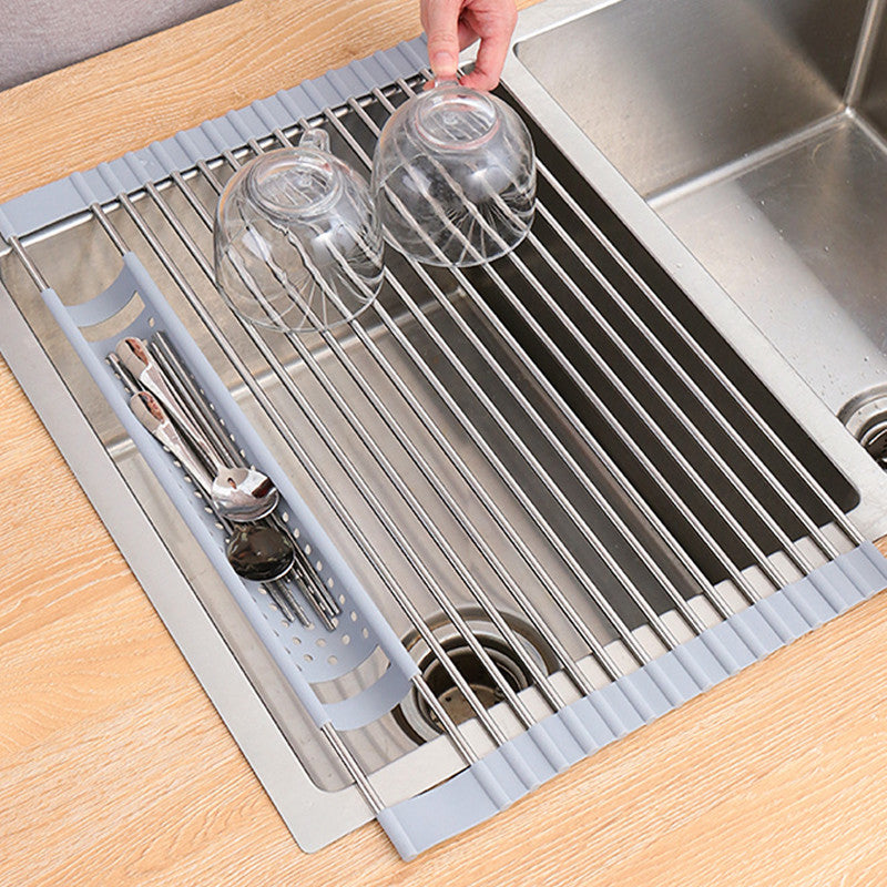 Stainless Steel Collapsible Drain Rack Household Sink Drip Rack Dish Washing Basin Fruit And Vegetable Dishes Chopsticks Water Filtering Rack