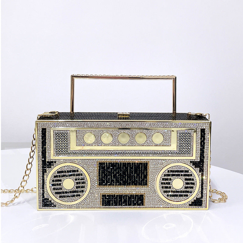 Shiny Rhinestone Boom Box Style Purse Handbag