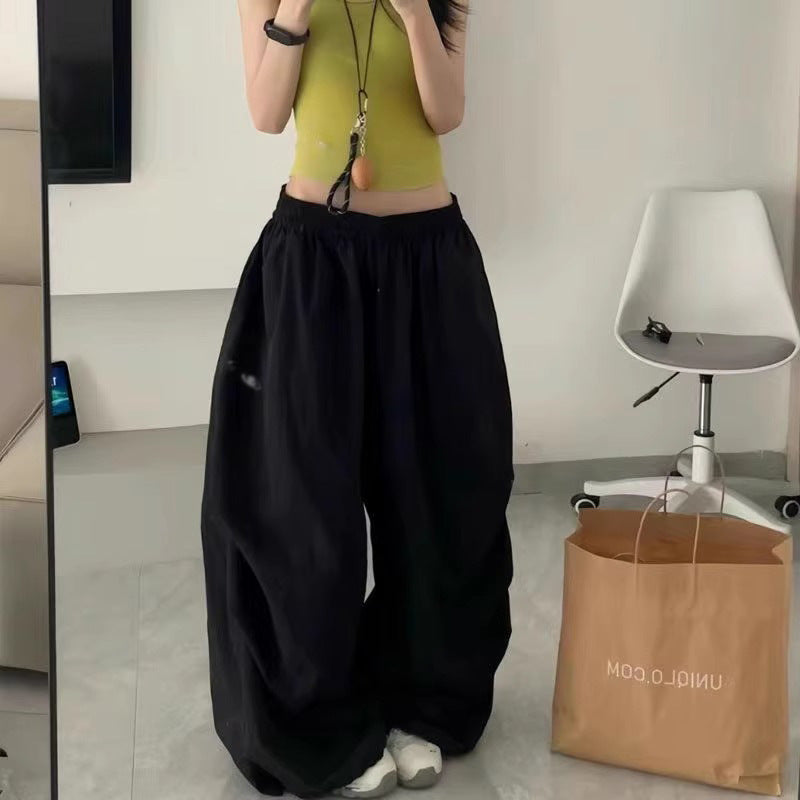 Vintage Quick-Dry Casual Pants for Women, High Waist, Loose Fit Embroidery, Pleated, Waterproof Workwear, Jazz Dance Streetwear Pants