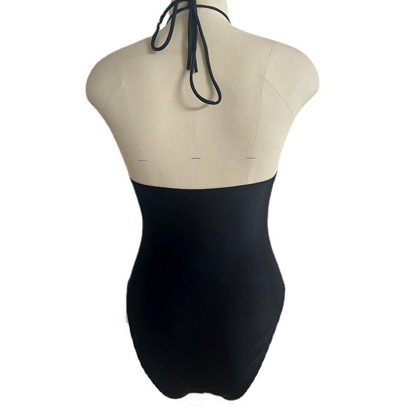 Hollow strap one-piece black swimsuit bikini